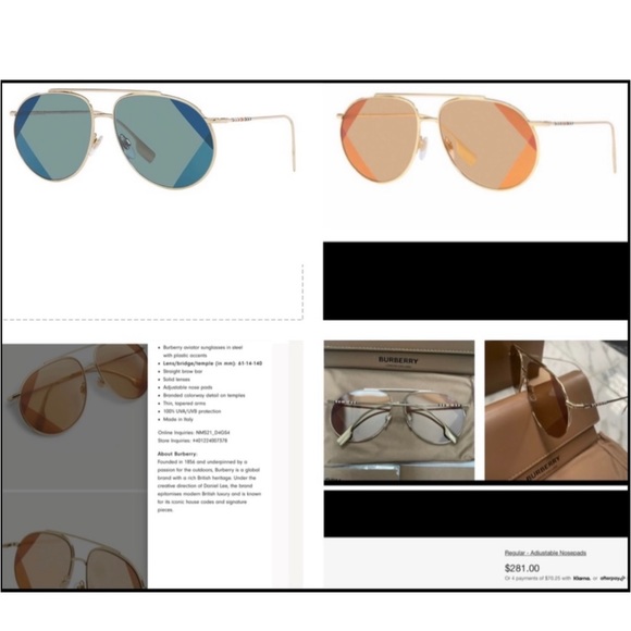 BURBERRY PILOT GOLD- TONE METAL AVIATORS WITH 2 TONE DESIGN DETAILING ON LENSES - Picture 14 of 16